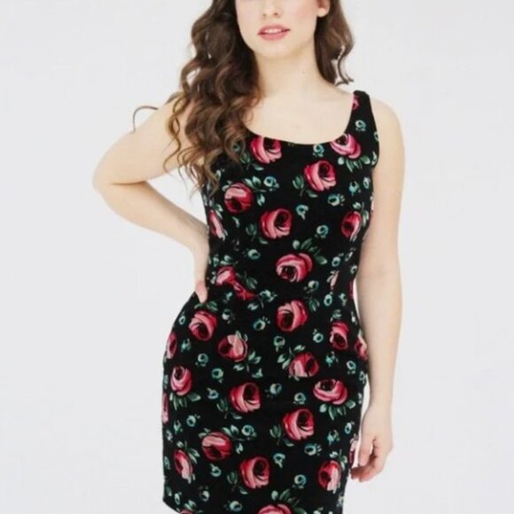 Esprit Black Dress with Red Floral Design - Picture 1 of 7
